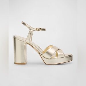 Stuart Weitzman Dayna Gold Metallic Crisscross Platform Heels
